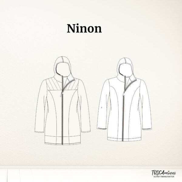 Technische Zeichnung zur Sweatjacke Ninon mit Kapuze – digitales Schnittmuster Sweatjacke Damen | TOSCAminni