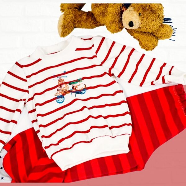 Schnittmuster für Kinderschlafanzug Anna und Rüdiger – gestreifter Schlafanzug für Kinder, Oberteil und Hose einfach selbst nähen | TOSCAminni