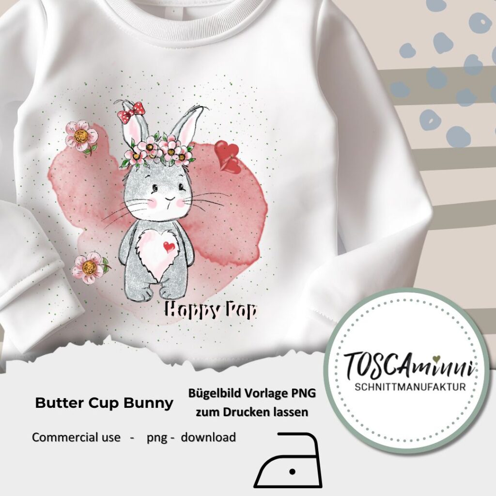 Bügelbild Hase Buttercup Bunny zum selber Drucken