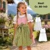 Schnittmuster Kinderdirndl mit Wiener Naht Resli in Gr. 80-140 – genähtes Dirndlkleid mit technischer Zeichnung und weißer Bluse