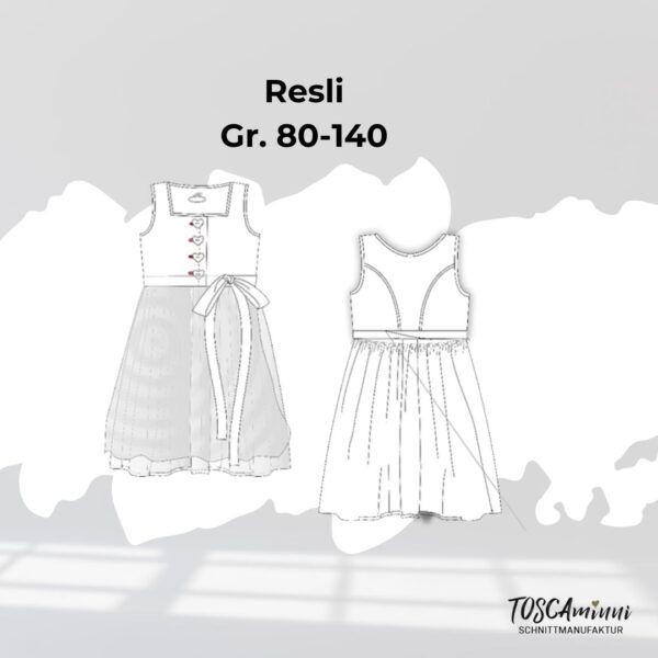 Schnittmuster Kinderdirndl Resli - Technische Zeichnung | TOSCAminni