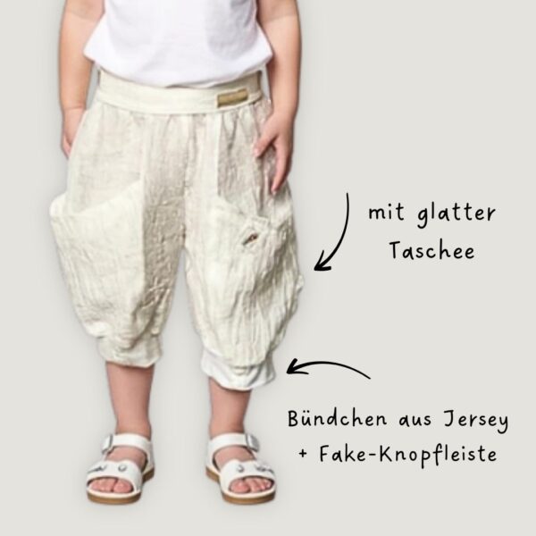 Kinderhose aus Leinen in beige – Schnittmuster Hose Zoè + Nico für Kinder