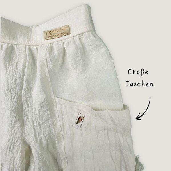 Detailaufnahme große Tasche – Schnittmuster Kinderhose Zoè + Nico