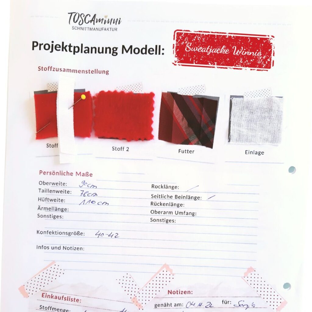 Projektplanung Jacke Winnie