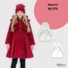 Schnittmuster Kindermantel Noémi – Modell: romantischer Wintermantel mit Kapuze und Rüschen aus rotem Samt - Design von TOSCAminni-Schnittmanufaktur