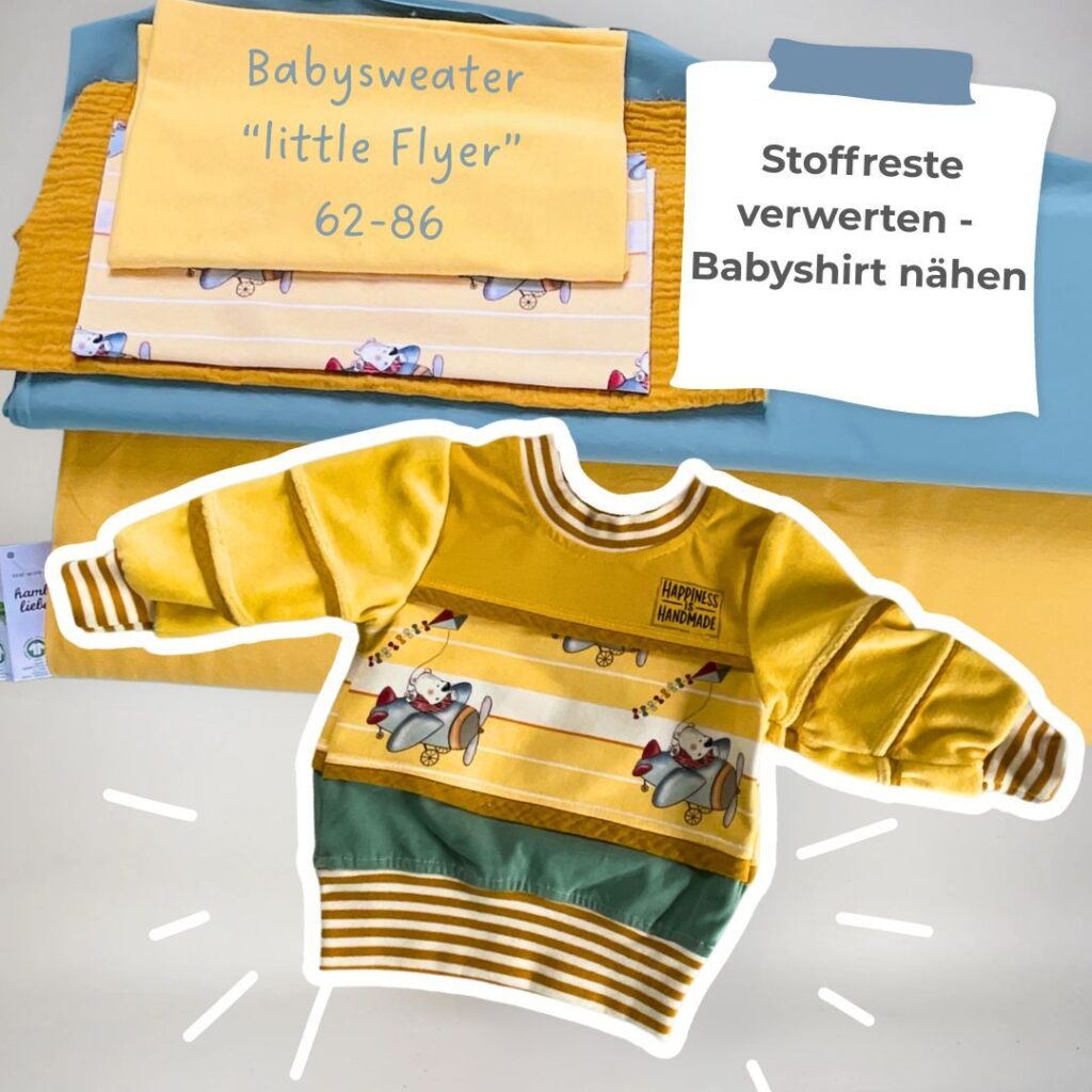 Stoffreste vernähen – Babypullover aus Jersey- und Sweatstoffresten nähen, kreative Stoffreste-Verwertung für ein Babyshirt | TOSCAminni