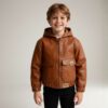 Schnittmuster Kinderjacke Dotta aus braunem Kunstleder in der Frontansicht