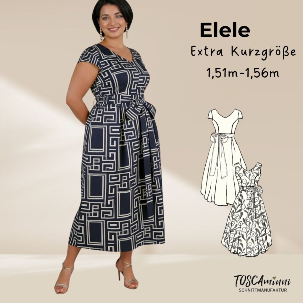 Schnittmuster Kleid Elele Extra Kurzgröße – Technische Zeichnung und Modell