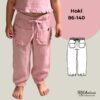 Schnittmuster Kinderhose mit Rüschen „Hoki“ aus rosa Musselin-Stoff von TOSCAminni