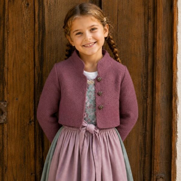 Kinderjanker nähen – Jacke Anna in Altrosa mit Stehkragen zum Dirndl