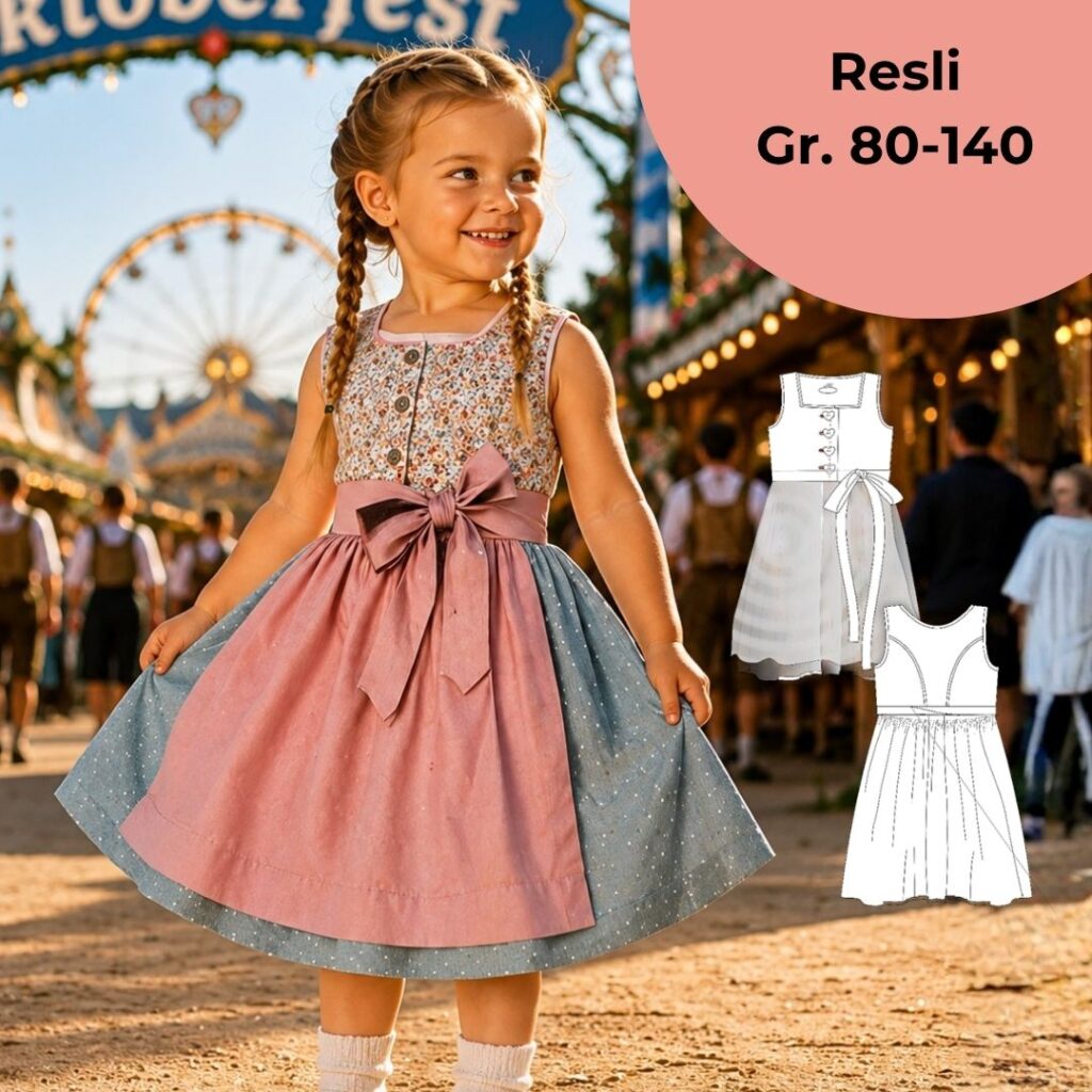 Schnittmuster Kinderdirndl Resli mit Paspel Gr. 80-140